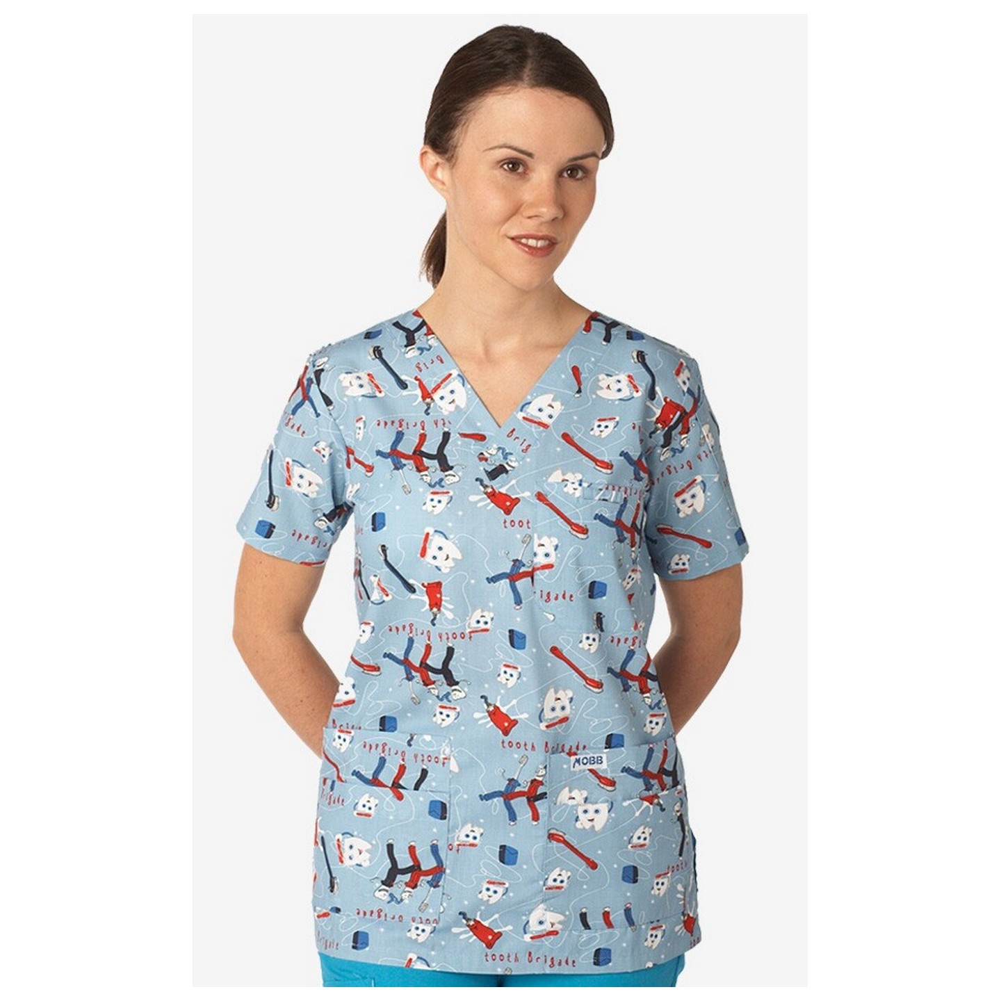 320T Dental Brigade MOBB V-Neck Print Scrub Top