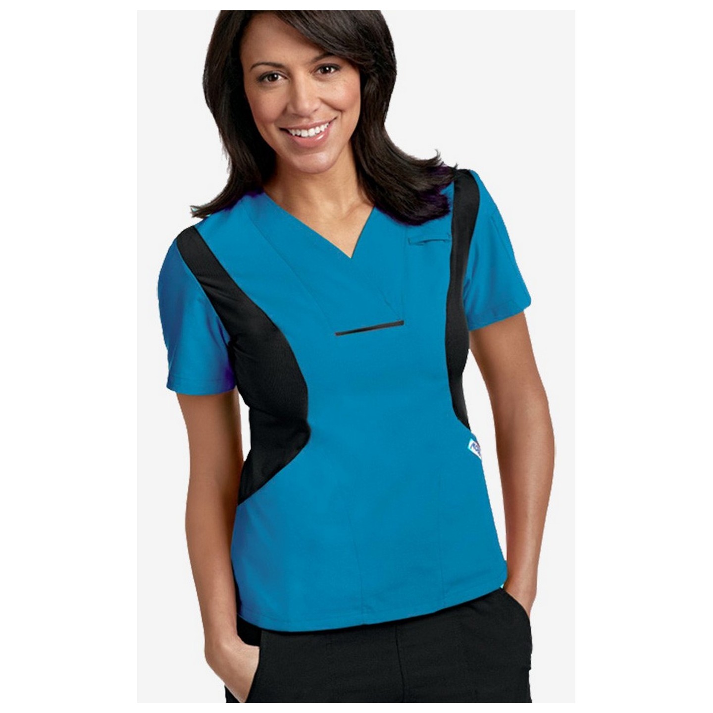 Actif Flexi V-Neck Scrub Top par MOBB - Aqua/Black (AQ-BL)