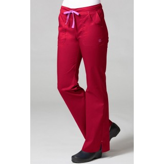9102 Maevn Blossom - Multi Pocket Fashion Flare Pant - Crimson/Light Pink