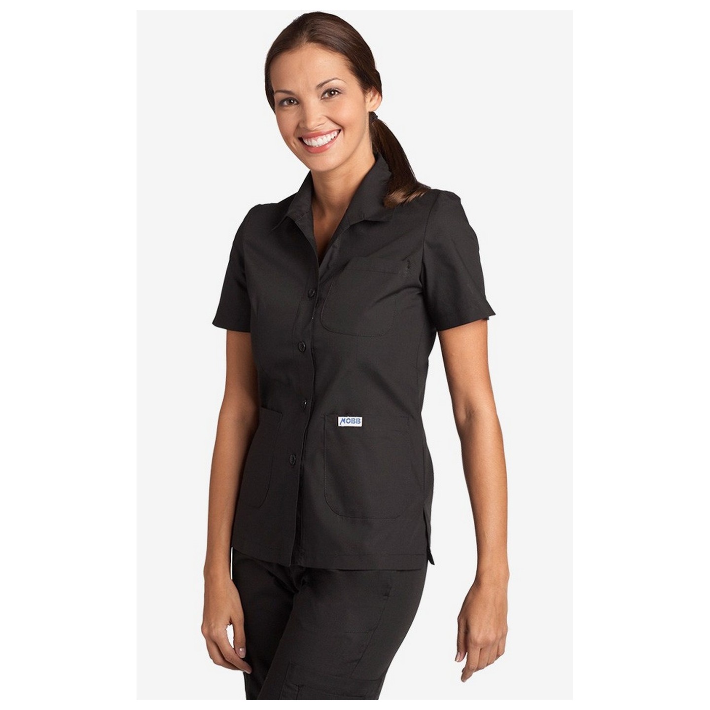 Button Front Top With Collar by MOBB Top - Black (BL)