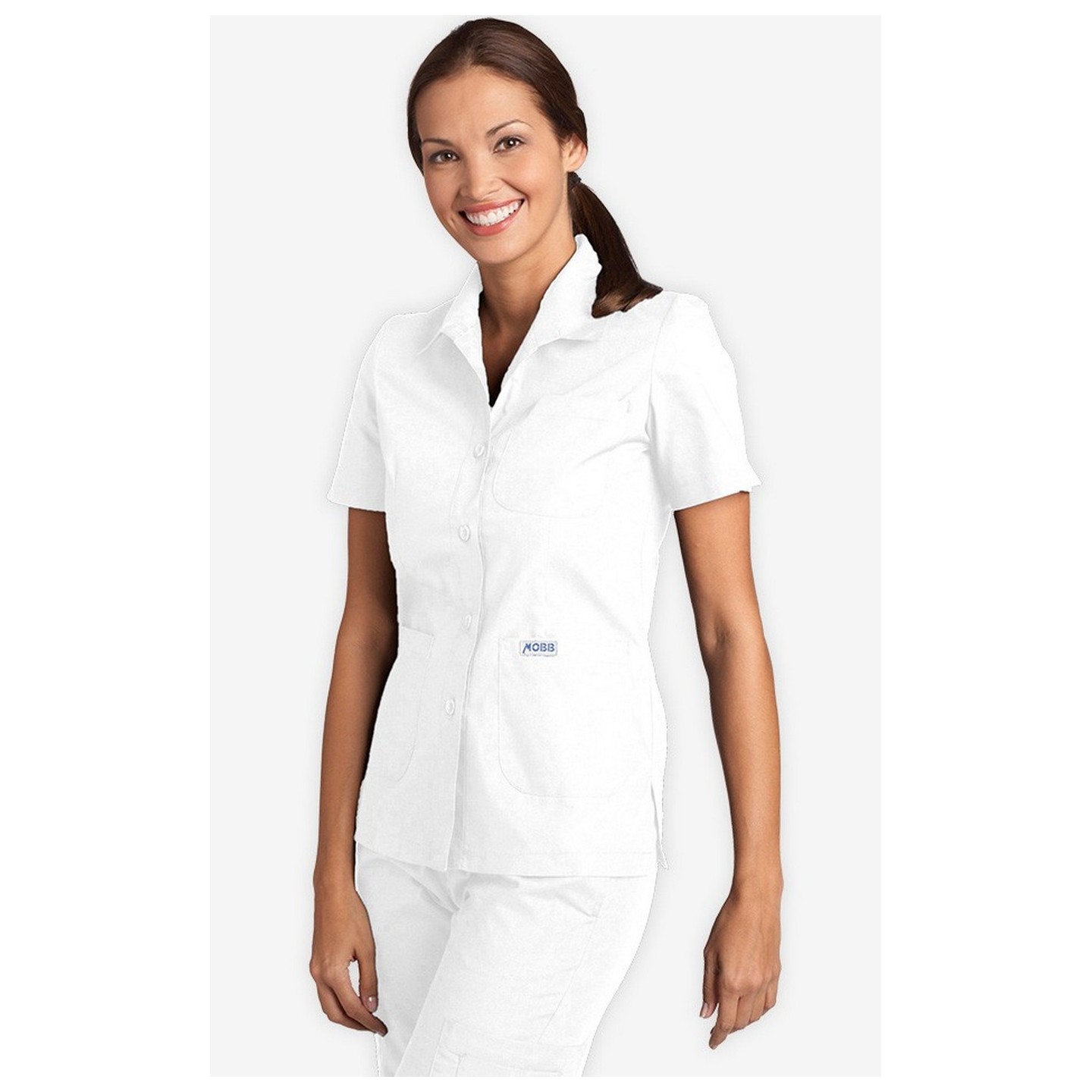 Button Front Top With Collar by MOBB Top - White (WH)