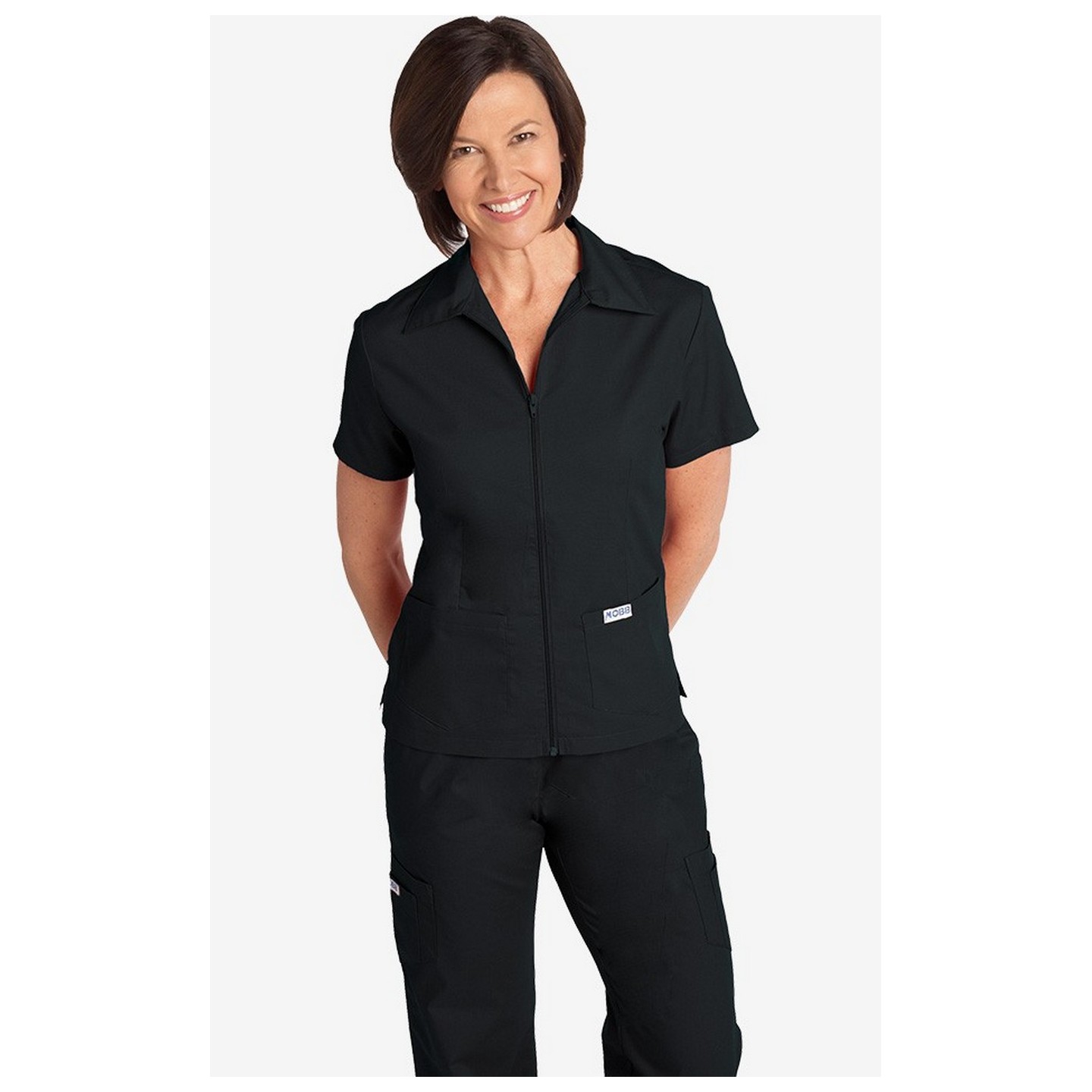 Zipper Front Top With Collar by MOBB - Black (BL)