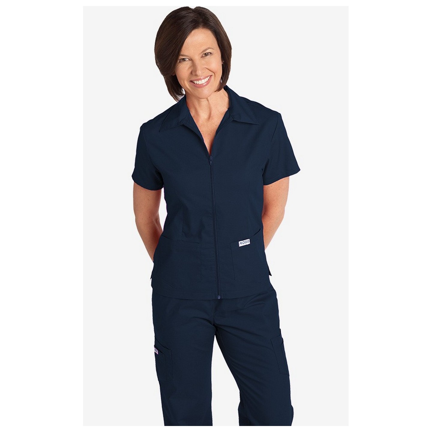 Zipper Front Top With Collar by MOBB - Navy (NN)