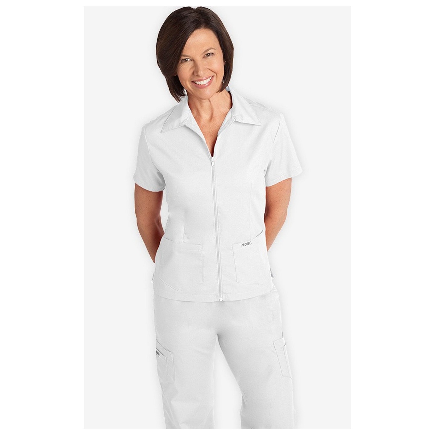 Zipper Front Top With Collar by MOBB - White (WH)