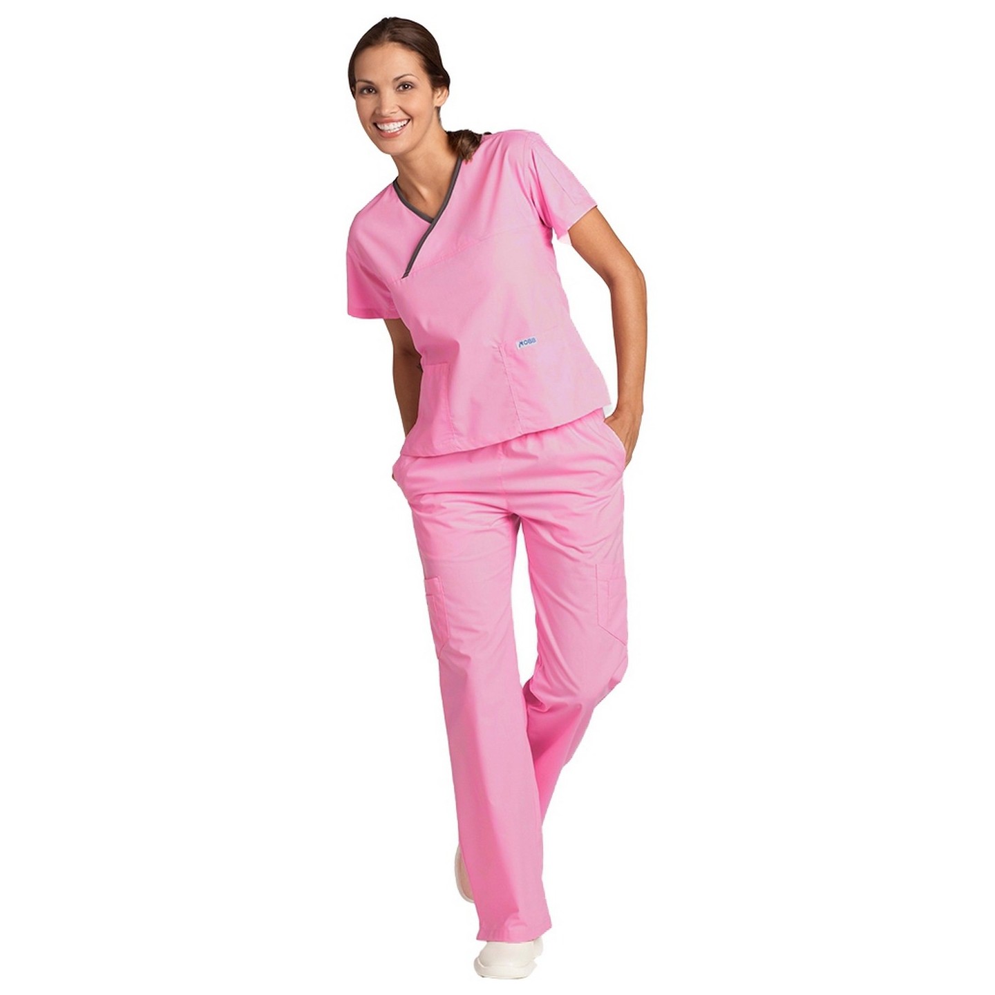 *FINAL SALE MOBB 323/312 Bubble Gum/Black Two Piece Criss Cross Flip Flap Scrub Set