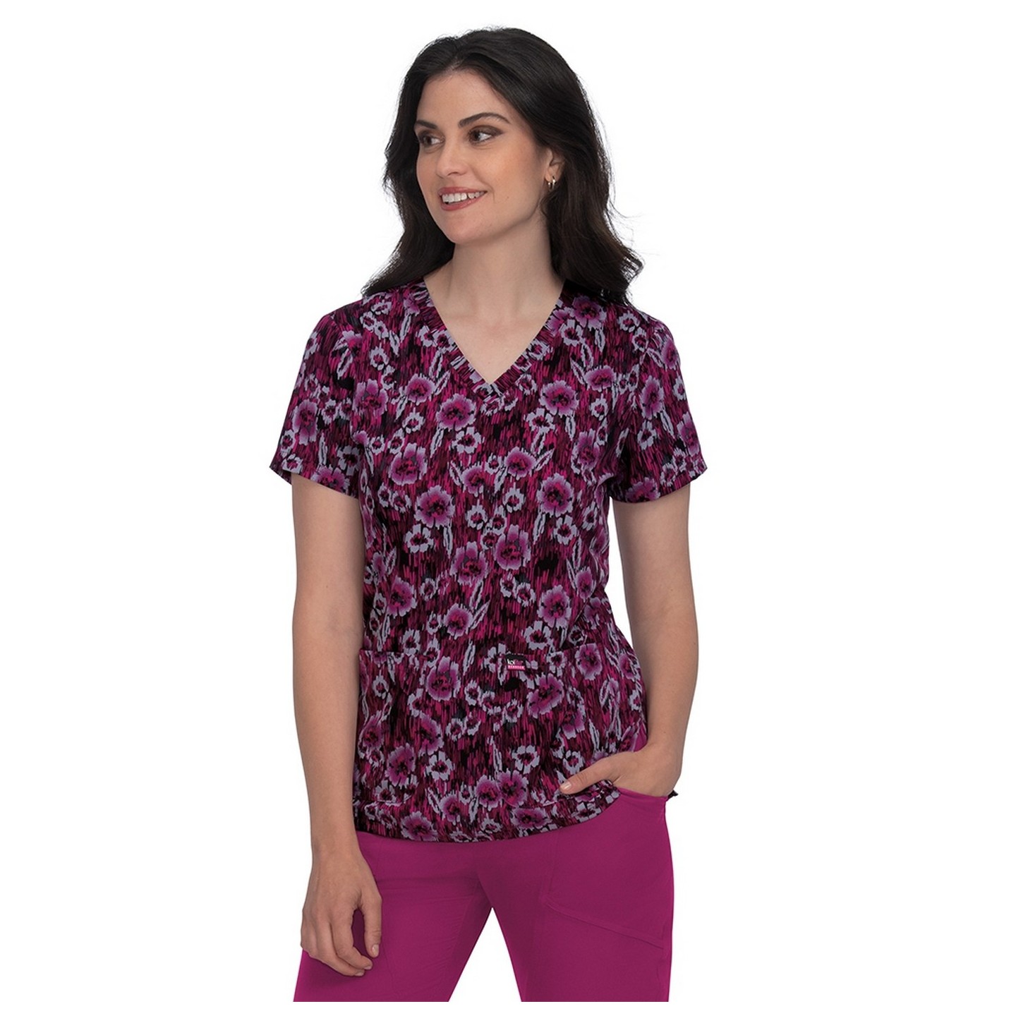 1062PR koi Lite Stretch Align Print Top - Impressionist Flowers