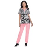 1054PR koi Stretch Lennon Haut d'Uniforme Imprimé  - WoodBlock Floral