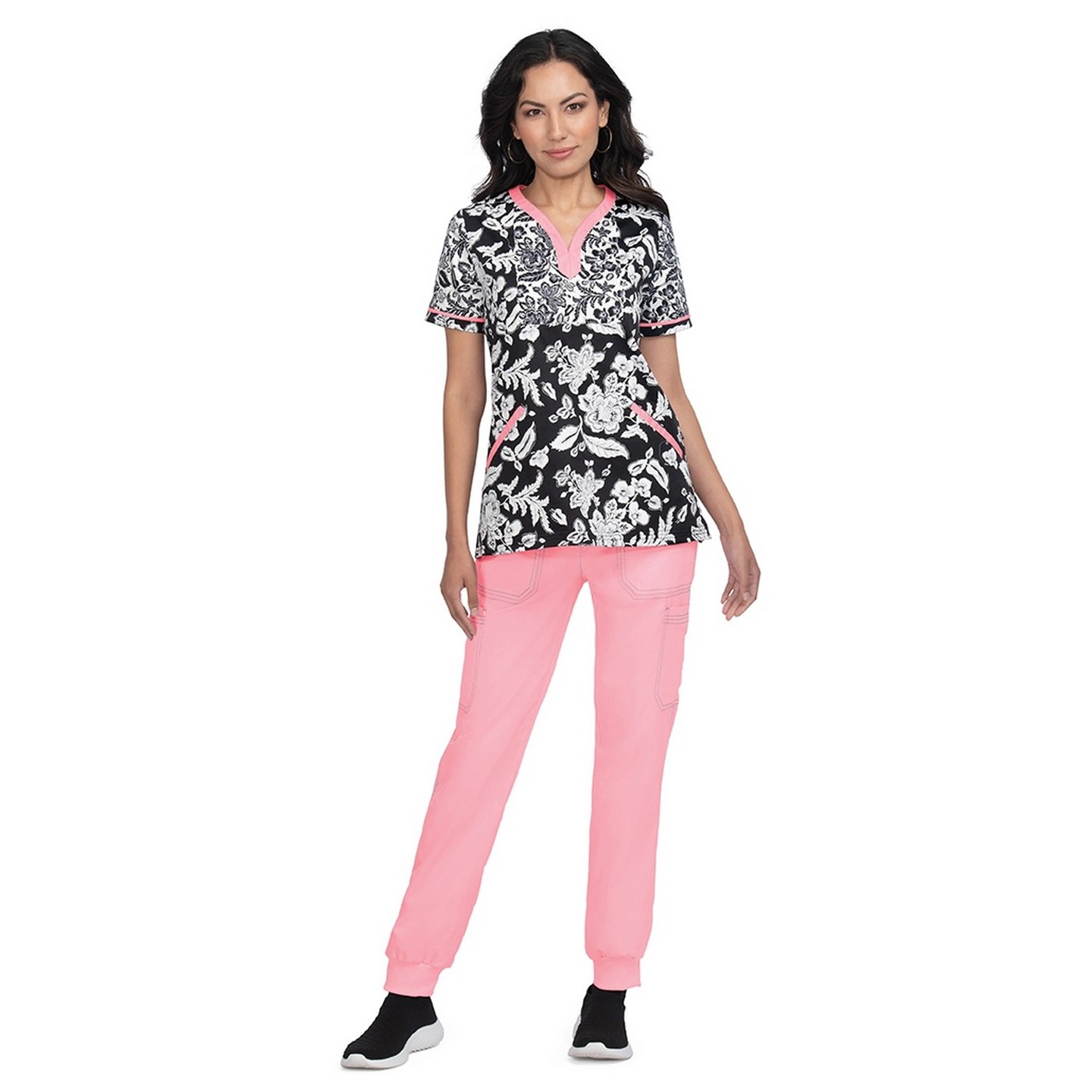 1054PR koi Stretch Lennon Print Top - WoodBlock Floral