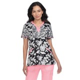 1054PR koi Stretch Lennon Print Top - WoodBlock Floral